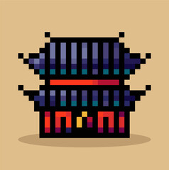 Ancient Korean palace pixel art, vector