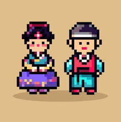 Korean pixel art character vector.