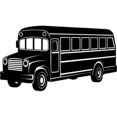 Black Silhouette of School Bus with Stop Sign
