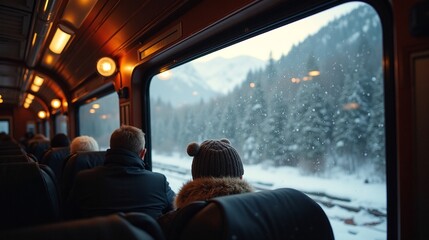 Fototapeta premium Snowy Mountain Train Voyage