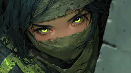 Close-up portrait of a stylized female figure.