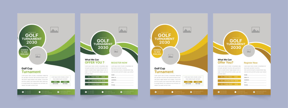Annual Double Sided Golf Tournament Flyer Template &ndash; Clean and Professional Modern Golf Championship, Sports Event Poster, or Golf Academy Promotion &ndash; Vector EPS Design