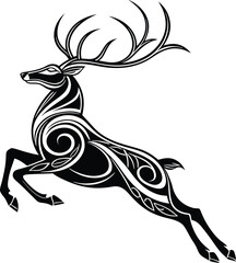 Obraz premium graphic, silhouette, wildlife, antler, drawing, head, horn, logotype, male, reindeer