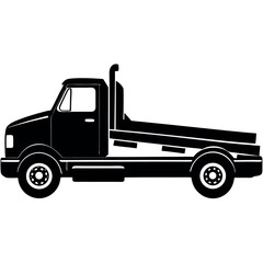 Black Tow Truck Silhouette Towing a Vehicle – White Background Vector