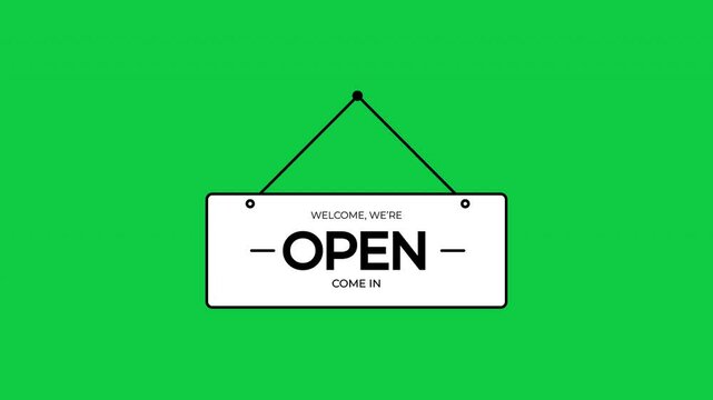 Green screen 4K animation of a sign board flipping from closed to open. Perfect for store openings, promotional videos, business, or signage announcements animation.