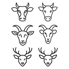 Set of funny cartoon animals head