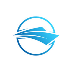 Modern Blue Sailboat Logo in a Circle with Motion Lines