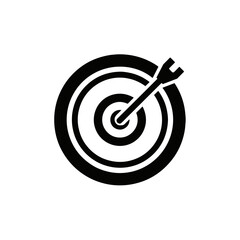 simple target icon with arrow hitting the center in solid black, linear design 