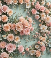 Pastel vintage floral artificial flower wall, lace details,  cottagecore,  bohemian
