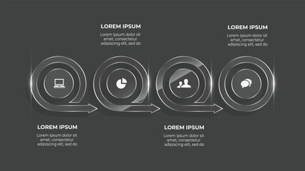 3D Glass Effect Business Infographic with 4-Step Process and Timeline – Vector Template for Web and Presentation Design