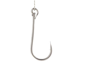 A steel fishing hook isolated on transparent background