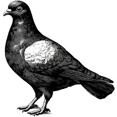 Pigeon walking sketch, woodcut vintage vector, traditional engraving style, antique bird drawing, retro wildlife illustration, rustic hand drawn art, old fashioned animal sketch