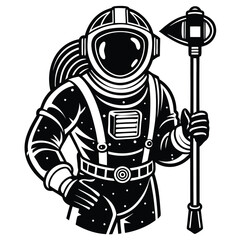 Astronaut vector silhouette illustration Astronaut in space suit holding tool