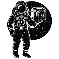 Astronaut vector silhouette illustration Astronaut silhouette holding camera