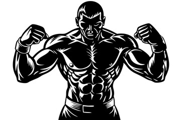 Fototapeta premium Silhouette of a boxer in wide stance on transparent background ready to fight, boxer, boxing, silhouette, sport, athlete, fighting, stance, action, combat, punch, training, vector, design, graphic