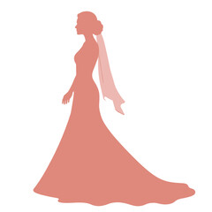 Bride silhouette in coral pink, for wedding invitations