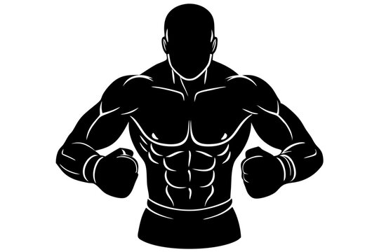 recommend clip art: Single boxer silhouette facing forward gloves up transparency on white background, boxer, boxing, fighter, silhouette, fighting, combat, sport, glove, fitness, exercise, training, punch, aggression