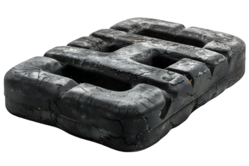 Cracked black plastic block.