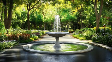 Park fountain pathway