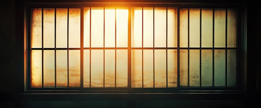 Sunlight streams through a window with barred panes - Powered by Adobe