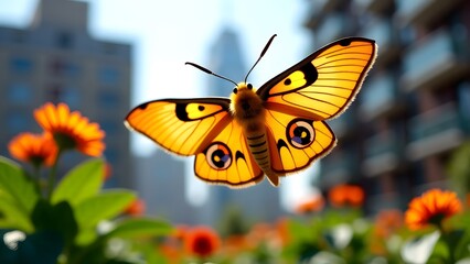 Obraz premium moth drone pollinating urban rooftop garden