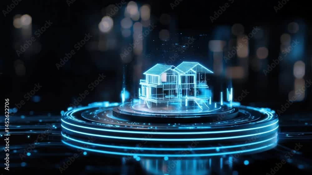 Poster futuristic 3d rendering of a digital home in a high-tech environment with data visualization element