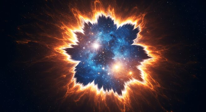 Hyperspace Spacetime Rift Portal
An abstract background depicting a glowing rip in spacetime that reveals a star-packed hyperspace beyond, with deep blue and orange contrast, perfect for sci-fi