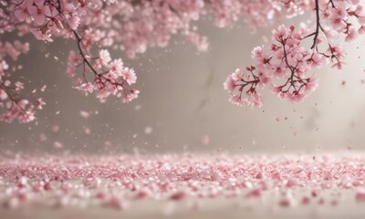 Obraz premium Delicate pink sakura petals drift gently on a soft-focus spring background , japanese, tranquil, picture