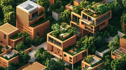 Fototapeta premium Eco friendly architecture modern sustainable home design green roofs urban living nature integrated city view