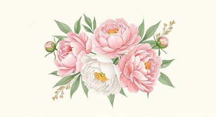 Romantic Watercolor Peony Bouquet in Soft Pink and Blush