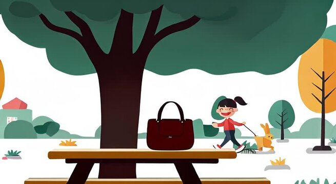 Girl Playing with Pet in Outdoor Park Illustration