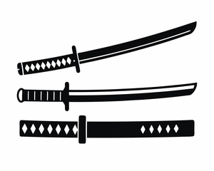 set of Katana Sword silhouette vector illustration