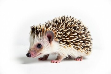 Obraz premium Close-up of a solitary hedgehog, against a bright white backdrop, detail, adorable, wild