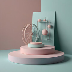 Pastel Geometrical Composition with Pink and Teal Abstract Shapes Generated AI Image