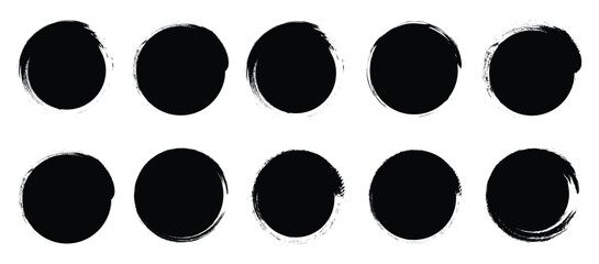 Set of grunge circle brush Vector, ink splash and grunge decoration elements. Freehand grunge brush illustration. Black watercolor splatter, texture