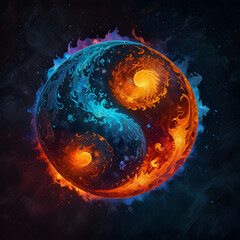 Cosmic Galaxy Yin Yang Fire and Ice Universe Balance Generated AI Image