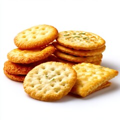 Stack of crackers isolated on white background