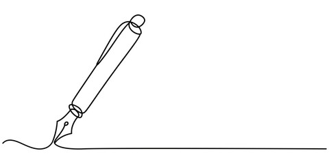 Continuous one line of fountain pen in silhouette on a white background. Linear stylized.Minimalist, Pen Signature Continuous Line Icon. Continuous one line drawing writing pen isolated minimalist.