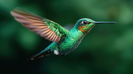 Vibrant Hummingbird in Flight Among Green Natural Background