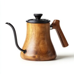 A stylish wooden kettle with a gooseneck spout and ergonomic handle, designed for precise pouring and modern kitchens.