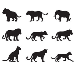 Obraz premium vector black silhouette set of wild and farm animals collection