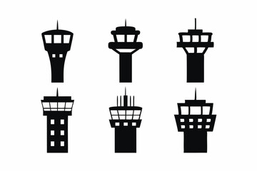 set of Air Traffic Control Tower icon silhouette vector illustration