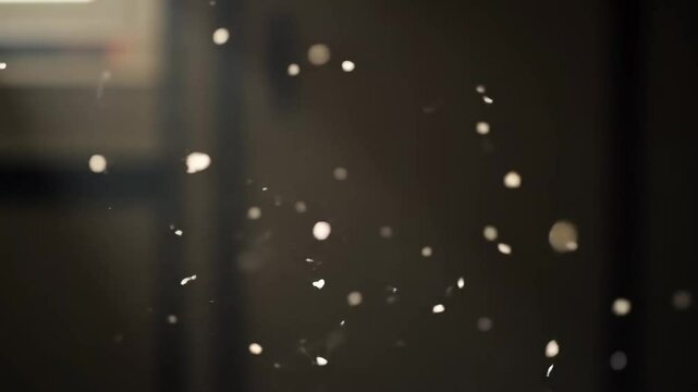 Atmospheric dust particles floating representing indoor air quality against blurred room interior