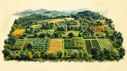 Fototapeta premium Aerial infographic layout of crop rotation fields, presented in educational color-coded formats for agri-learning