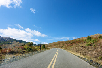 Mountainous scenery and road in Valia Calda, Grevena, Greece