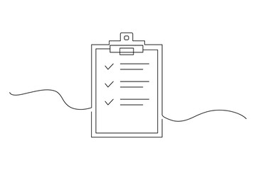 Obraz premium Clipboard with checklist continuous one line drawing and minimalist style