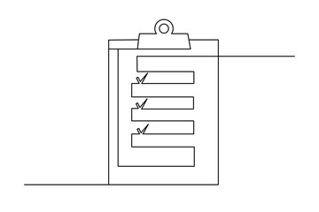 Clipboard with checklist continuous one line drawing and minimalist style