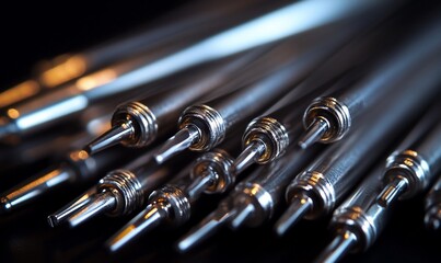 Naklejka premium Metal precision rods glimmering in rows