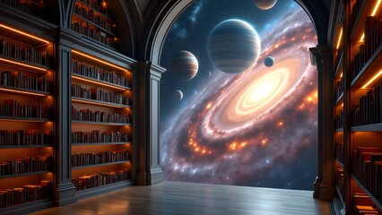 Obraz premium celestial library with stardust books
