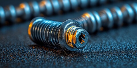 Metal screw rests on textured surface